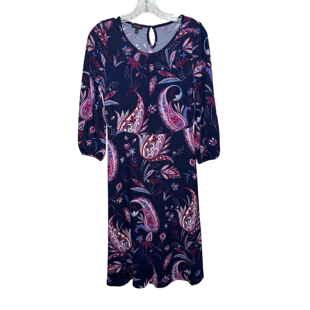 Talbots Women’s Dress Sz 2 Blue Paisley Floral‎ Print Long Sleeve Midi